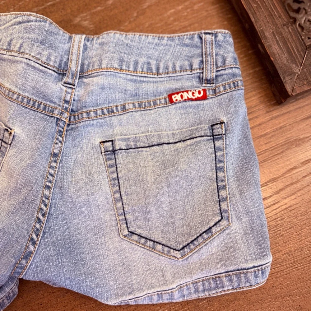 Vintage Bongo Y2K Jean Denim Micro Mini Low Rise Shorts Light‎ Wash Stretch SZ 3